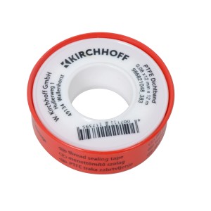 Kirchhoff PTFE-Gewindedichtband, 12m Rolle, weiß, für dichte Gewindeverbindungen.