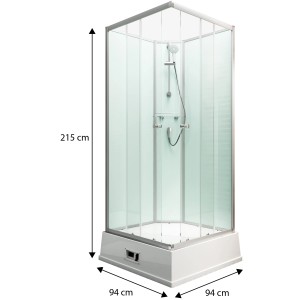 Schulte Komplettduschkabine Korfu II mit Boiler und Pumpe, Alu-Natur/Hellgrün, Eckdusche mit Maßen.