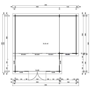 Grundriss Gartenhaus Alpholz Lausitz Prima mit Pultdach, Maße 590x540cm.