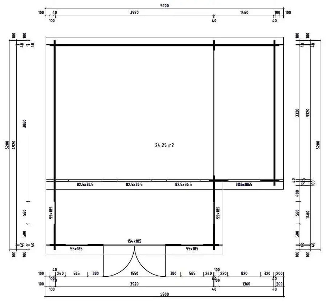 Alpholz Gartenhaus Lausitz Prima Pultdach Unbehandelt 590 cm x 540 cm