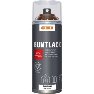 OBI Buntlack Spray RAL 8011 Nussbraun hochglänzend, 400ml Dose.