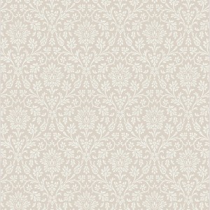 Laura Ashley Vliestapete Annecy Dove Grey mit Damast-Muster in Taubengrau.