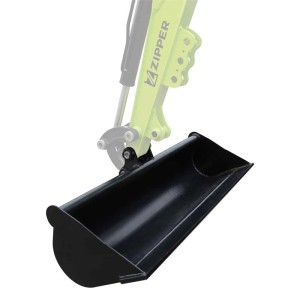 Zipper Böschungslöffel 1000 mm schwarz am Minibagger. Robustes Baumaschinen-Zubehör für Grabenbau & Planierarbeiten.