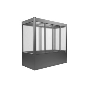 Modernes Biohort Gewächshaus Florentina Midi in Quarzgrau-Metallic mit transparenten Wänden und stabiler Basis.