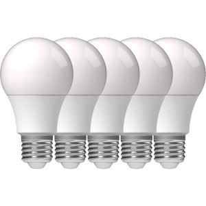 Fünf E27 LED-Leuchtmittel A60, 8,5W, dimmbar, mit einstellbarer Farbtemperatur (CCT).