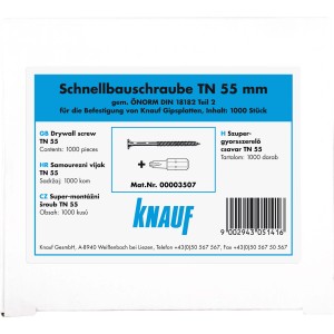 Knauf Schnellbauschrauben TN 3,5 x 55 mm, 1000 Stück, für Gipskartonplatten.