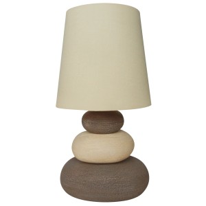 Näve Tischleuchte Stoney, Keramik Natur, 31 cm hoch. Design-Tischlampe mit Textilschirm.