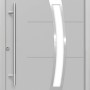 Graue Sicherheits-Haustür ThermoSpace Prime Prag RC2 mit Edelstahlgriff und Glaseinsatz.