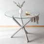okwish Esstisch mit Glas Metall Wohnzimmer Rundtisch 80x80x76cm Silberfarben_3