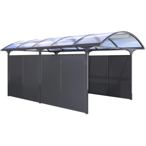 KGT Runddach Carport Elbe, anthrazitgrau, mit Doppelstegplatten und sechs Pfosten.