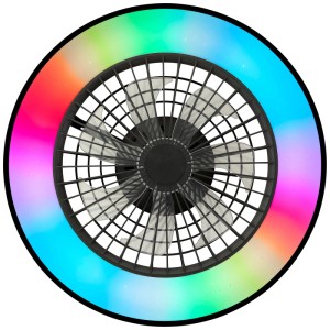 Schwarze LED-Deckenleuchte Mazzaro mit Ventilator und RGB-Beleuchtung, Ø 48,5 cm.
