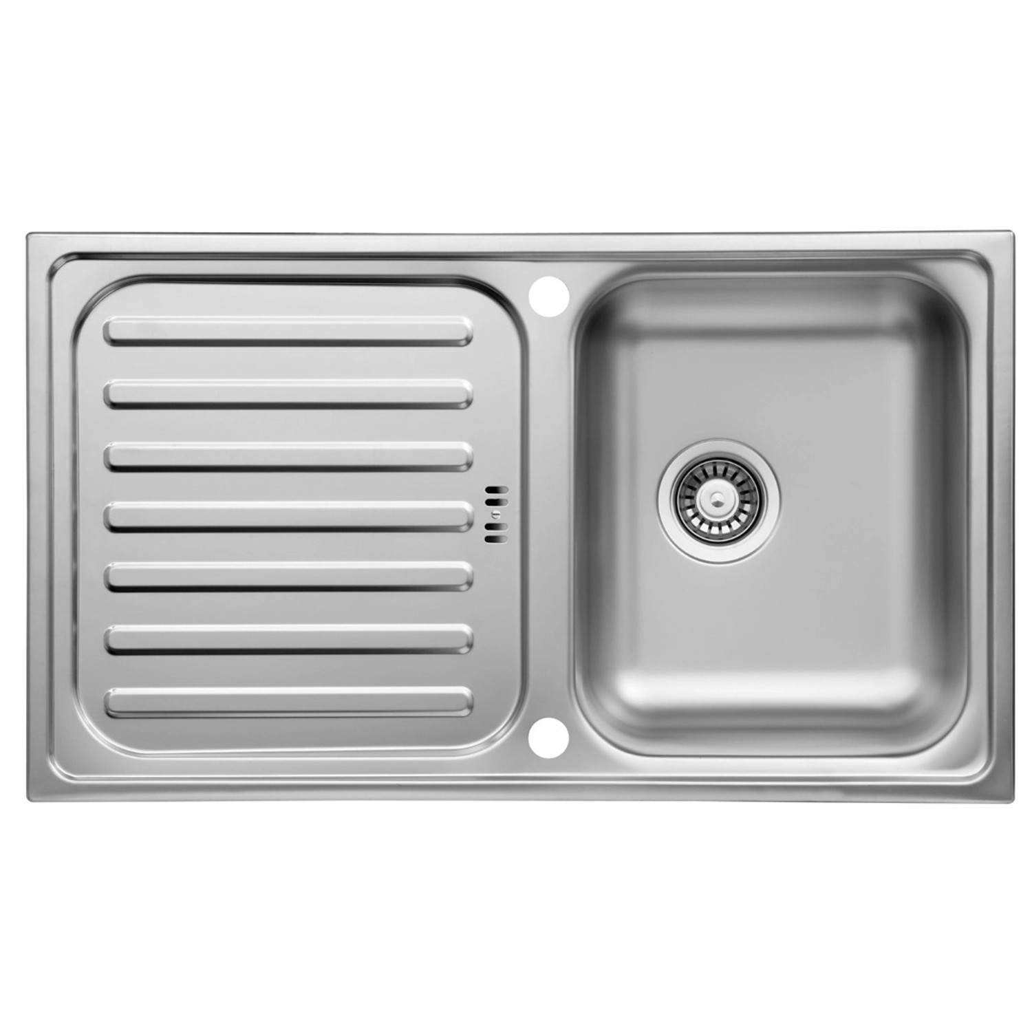 Respekta Edelstahlspüle Riverside, 86x50 cm, mit Abtropffläche und Siebkorb.