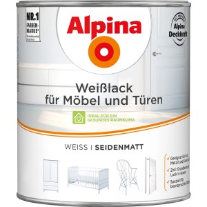 Dose Alpina Weißlack seidenmatt für Möbel & Türen, 2 Liter.