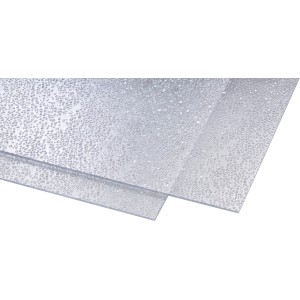 Transparente Polystyrol-Platte (5 mm) mit Tropfenstruktur, 1000x1000 mm, für Innenanwendungen.