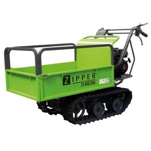 Zipper Miniraupendumper ZI-MD300 mit Schneeschild, 300 kg Nutzlast. Baumaschine für Schüttguttransporte.
