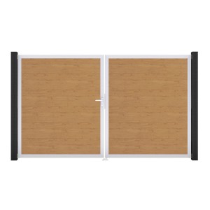 GroJa Steckzaun Tor BasicLine, 2-flügelig, Asteiche Natur mit Aluminiumrahmen.