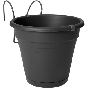 Anthrazitfarbener Florus Blumenkasten Mediterran Ø 20 cm mit Halterung für Geländer.