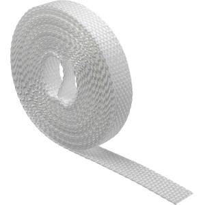 Weißer Schellenberg Rollladengurt Mini, 14 mm breit und 4,5 m lang, aufgerollt.