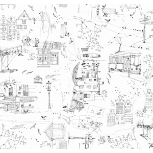 d-c-fix Tischdecke Riva schwarz-weiß, Meterware, mit Stadtmotiv als Zeichnung.