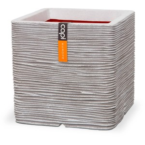 Quadratischer Capi Pflanztopf Rib NL, 50x50x50 cm, Elfenbein, mit Rippenstruktur für Innen & Außen.