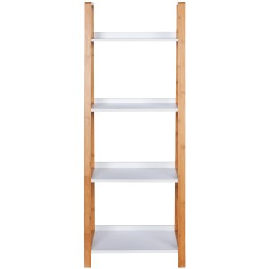 Wenko Regal Finja aus Bambus mit 4 weißen MDF-Etagen, braunes Holz.