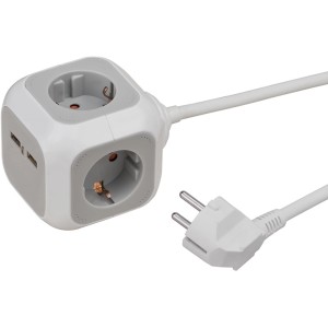 Brennenstuhl Steckdosenwürfel Alea-Power mit 4 Steckdosen und USB-Charger, grau-weiß.