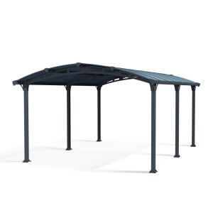 Canopia Carport Arcadia 5000 in Anthrazit, 360x510 cm, mit gewölbtem Dach und sechs Pfosten.
