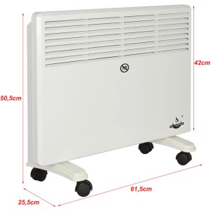 Mobiler El Fuego Heizkonvektor, 1500 W, weiß, mit Rollen und Thermostat.