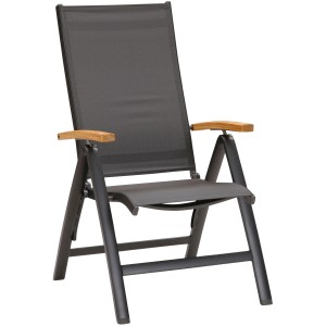 Best Klappsessel Cavalese 2er-Set, anthrazitfarben mit Teak-Armlehnen. Gartenstuhl zum Zusammenklappen.