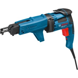 Bosch Professional GSR 6-45 TE Trockenbauschrauber, blau, mit Magazinaufsatz.