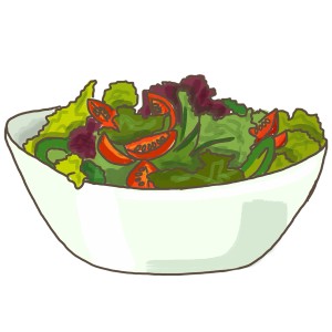 Frischer Pflücksalat im Topf mit Tomaten in einer Schüssel.