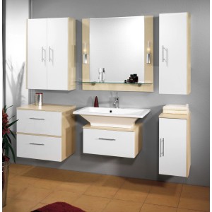 Fackelmann Spiegelelement Domino Birke mit Glasablage und Beleuchtung.