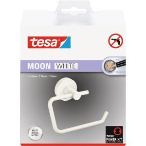 Tesa Moon Toilettenpapierhalter, Weiß Matt, zur Wandmontage ohne Bohren.