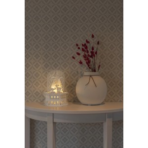Konstsmide LED Holzsilhouette Rentiere und Bäume unter Glaskuppel, warmweißes Licht.