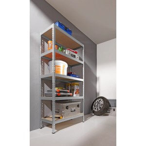 Verzinktes Metall-Schwerlast-Steckregal mit 5 Böden, 180x90x40 cm, zur Lagerung im Keller oder Garage.