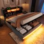 okwish Polsterbett 160x200cm mit LED USB C Hydraulik Staufach Schlafzimmer Grau ohne Matratze_3
