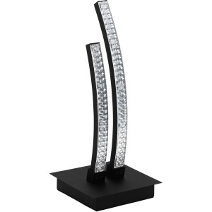 Moderne LED-Tischleuchte Lejias von Eglo, schwarz-transparent, mit Kristall-Kunststoffdekor.