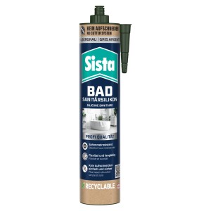 Sista Sanitär-Silikon Silbergrau 280 ml Kartusche für Bad & Küche. Schimmelresistent, flexibel zum Abdichten von Fugen.