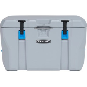 Graue Lifetime Kühlbox Premium mit Tragegriffen, 73 Liter Campingbox.