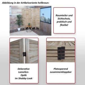 Anthrazitfarbener MCW Paravent G30, 5-teilig, 170x200cm, im Shabby-Look mit Lamellenoptik.