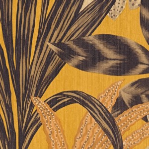 Selbstklebende AS Creation Tapete mit Blätter-Motiv in Gelb-Braun (250x52 cm).