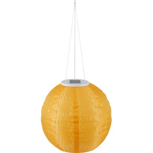 Gelbe Solar-Laterne (Ø 30 cm) aus Textil mit LED und Aufhängevorrichtung.