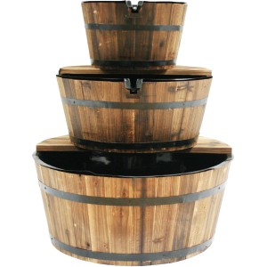 AcquaArte Wasserspiel Holzfass Edinburgh, rustikaler Gartenbrunnen mit drei Fässern.