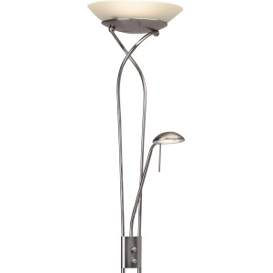 LED-Deckenfluter Ollie in Eisen-Optik mit Glas-Schirm und Lesearm.