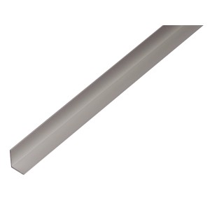 Silbernes, ungleichschenkliges Winkelprofil aus Aluminium, 18x18x2000 mm.