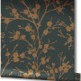 Marburg Vliestapete Ivy Nov Floral Gold: Rolle Dekorative Tapete mit goldenem Blumenmuster auf dunklem Grund.