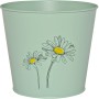 Mintgrüner Zink Eimer Kräutertopf mit Blumenprint, lackiert, 16x18,5 cm.