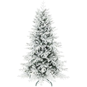 Künstlicher, beflockter Weihnachtsbaum mit schneebedeckten Zweigen und stabilem Metallfuß. Ideal für Weihnachtsdekoration.