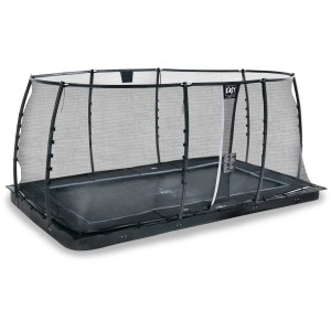 Schwarzes EXIT Dynamic Bodentrampolin 305x519 cm mit Sicherheitsnetz.