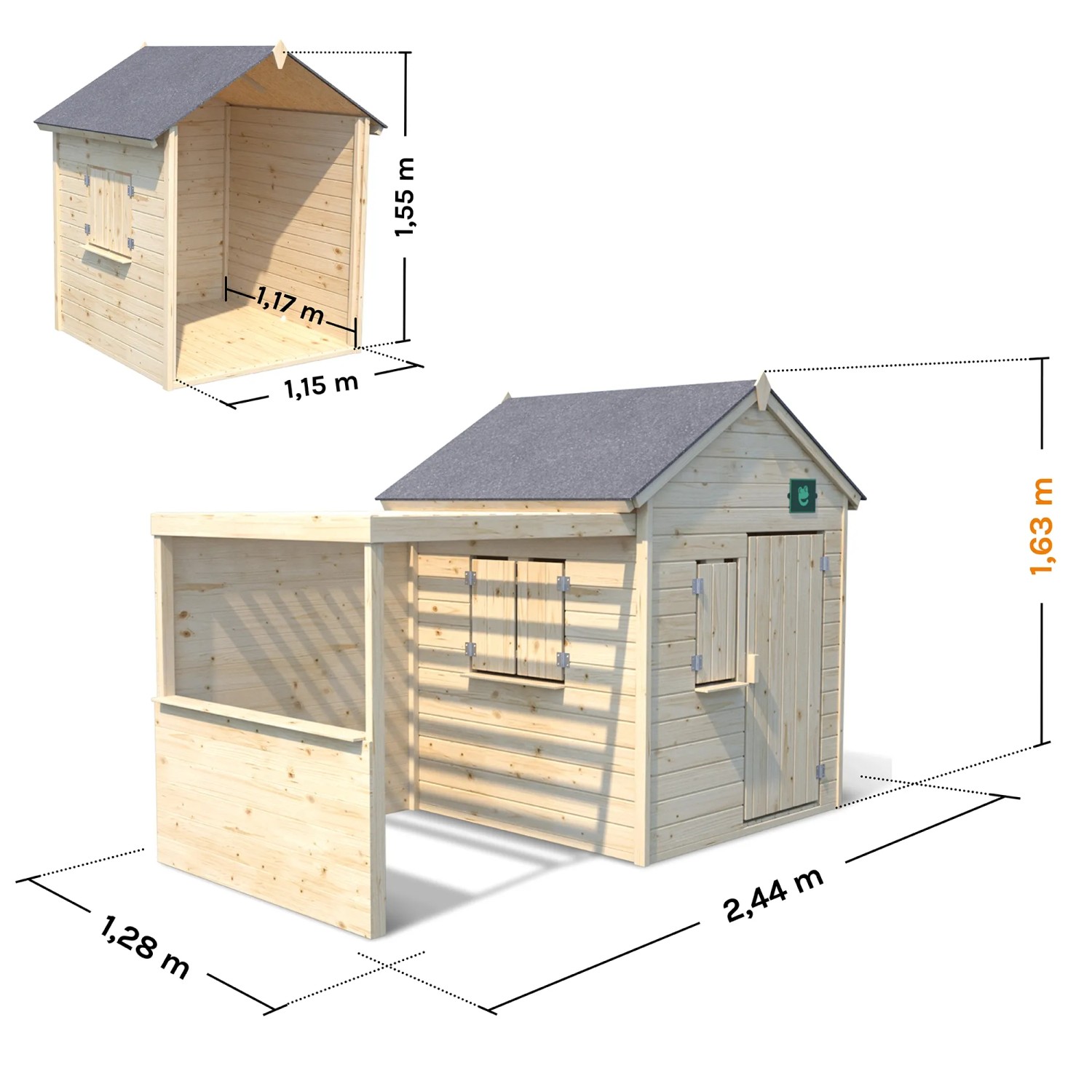 Soulet Kinderspielhaus Alpaga aus Holz mit Pergola, Maße: 244x128x163cm.